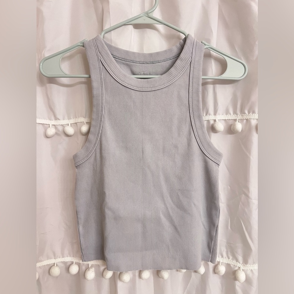 Aerie Ribbed Crop Top Tank Top Size Medium Blue Gray